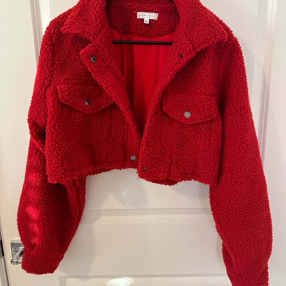 Red Sherpa Cropped Jacket